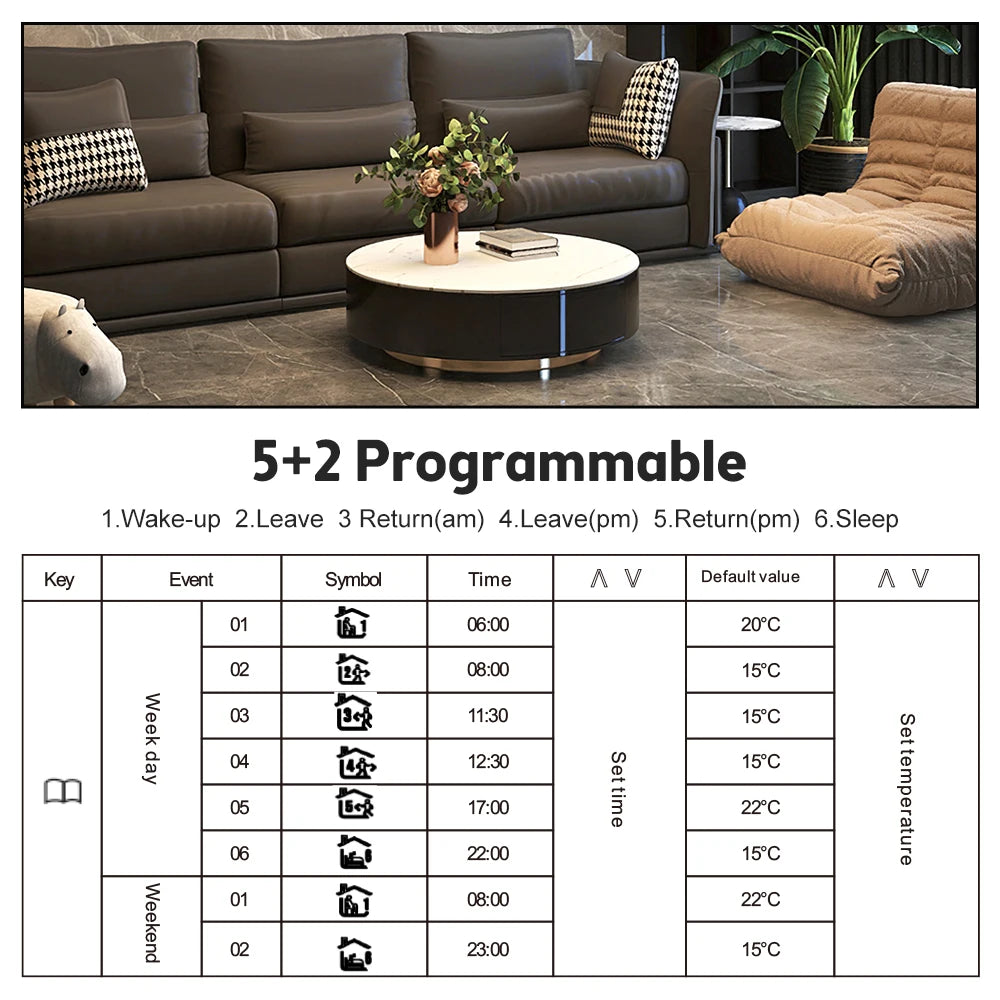 WiFi Smart Thermostat 5+2 Programmable 3A Water Heating Tuya Voice Control Thermostat DIY Install LCD Display Smart Temperature