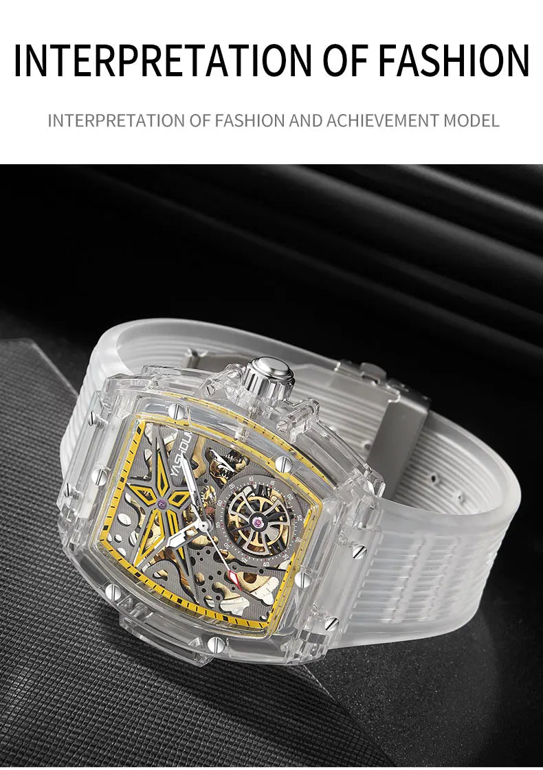 Automatic Mechanical Watch for Man Business Watch Double Side Hollows Skeleton Tourbillon Transparent Mechanical Men's Watch