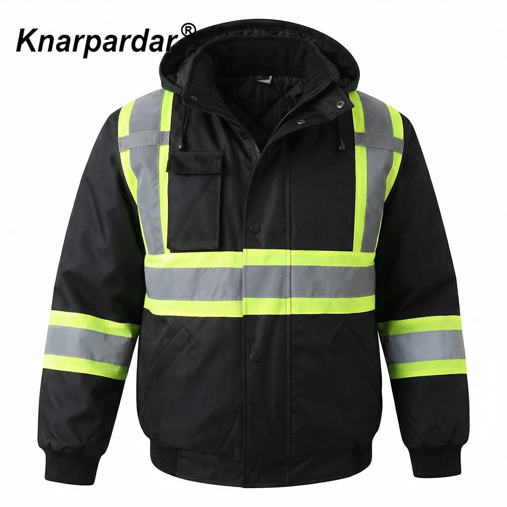 Winter Black Jacket High Visibility Warm Jacket for Men With Customized Logo Waterproof Jacket Reflective Parka Jacket Workwear