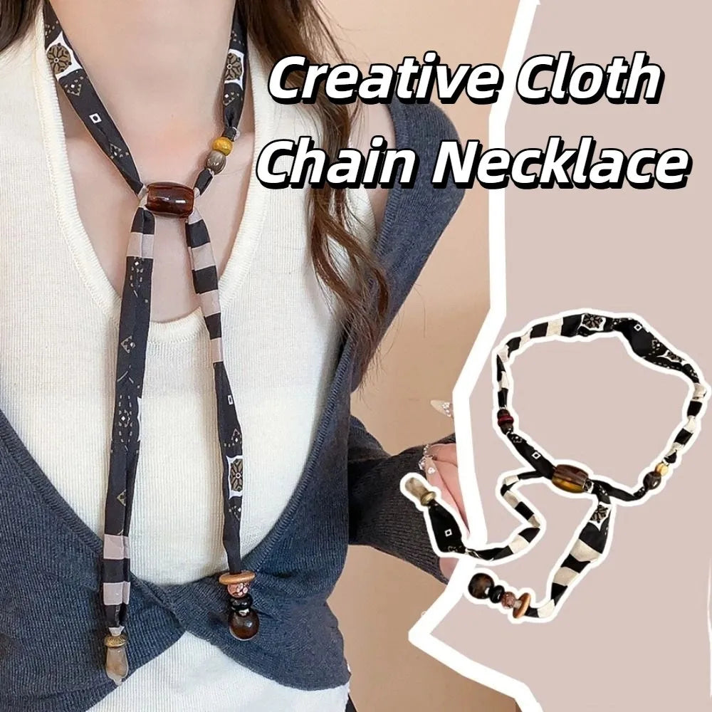 Strip Cloth Chain Necklace Multicolor Ethnic Style Wood Bead Necklace Jewelry Accessories Clavicle Chain Bohemian Choker Male
