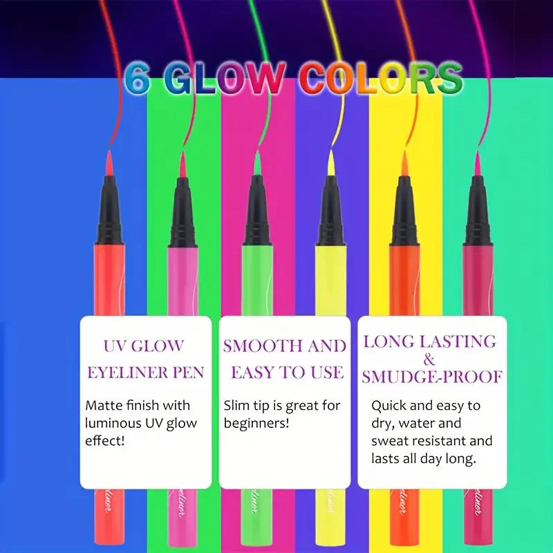 6pcs Glow UV Reactive Glow in the Dark Face and Body Paint Set, Neon Liquid Eyeliner, Mixing Color for Masquerade,Music Festival
