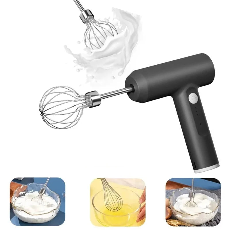 Cordless Hand Mixer One Touch Off Handheld Electric Whisk with 3 Speed Modes Hand Held Egg Beater with 2 Detachable Stir Whisks