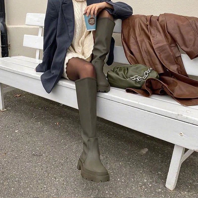 Women Long Boots Autumn Winter Knee High Boots Fashion Shoes Female Footwear Thigh High Boots Leather Knee-High Motorcycle Boots