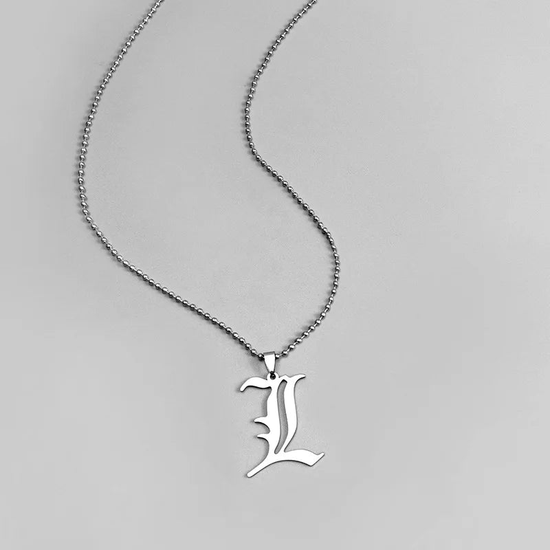 Anime Death Note L Lawliet Necklace Stainless Steel Old English Letter Pendant Beads Chain Necklaces Cosplay Jewelry Gift