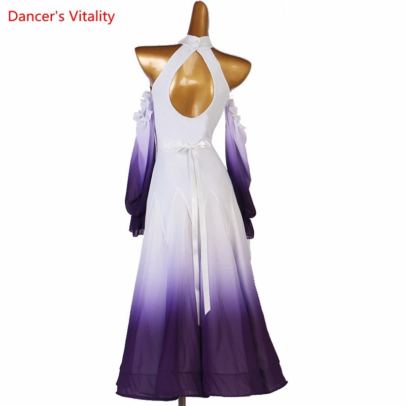 Modern Dance Dress Stand-Up Collar Mesh Sleeve Long Skirt Performance Clothing High-End Custom Child Woman Competition Clothes