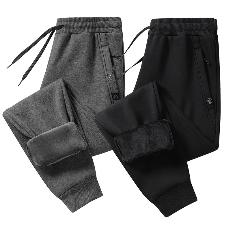 Men's pants 2025 autumn and winter with plush and thickened pure cotton casual sanitary pants, sports leg binding casual pants