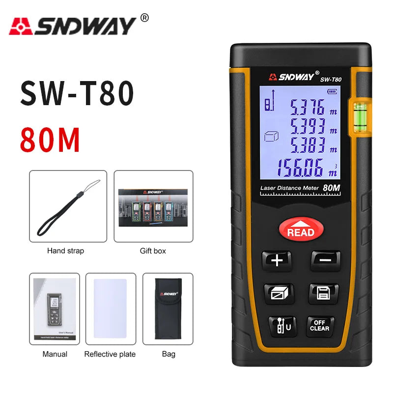 SNDWAY Laser Distance Meter 50m 70m 100m 120m Rangefinder Digital Range Finder Trena Roulette Ruler Distance Measuring Tape
