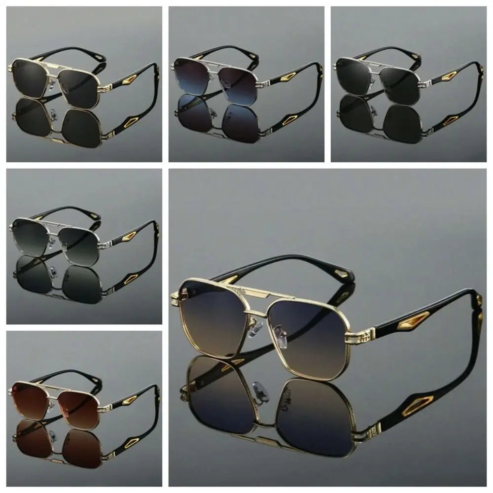 Retro Double Bar Sunnies Square Frame Sunshade Eyewear Unisex Polarizing Lens Sunglasses PC Decorative Anti-UV Glasses Summer