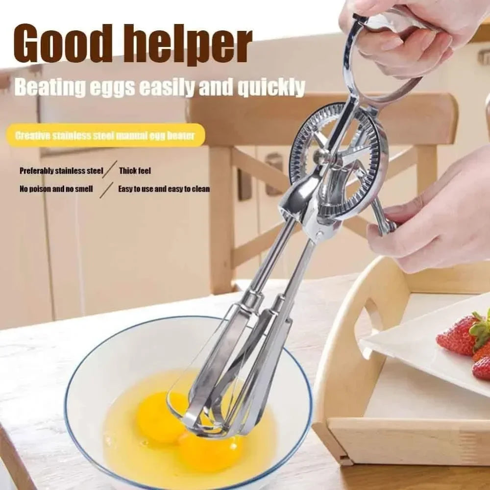 Manual Hand Crank Egg Beaters Double Heads Egg Whisk Multi-Purpose Time-Saving Food Blender Mixer Kitchen Tool Stainless Steel