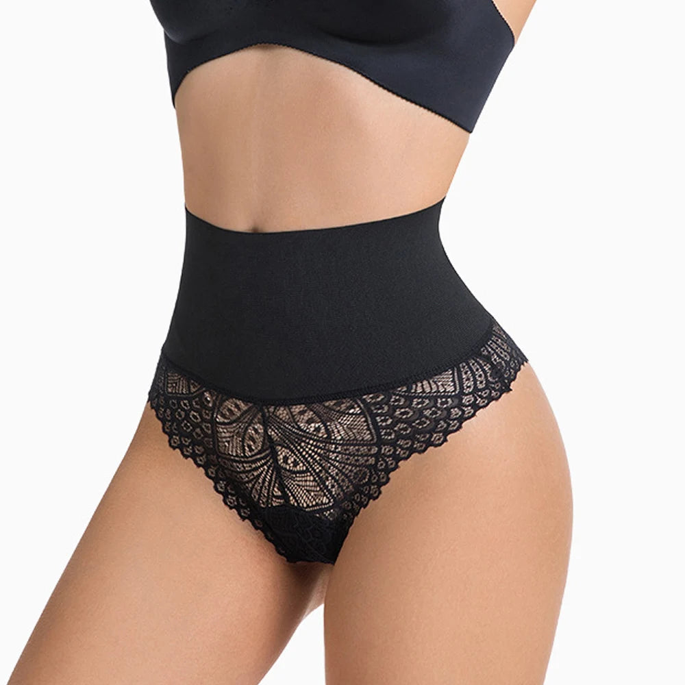 Thong Shapewear for Women Tummy Control Seamless Lace High Waist Thong Body Shaper Underwear