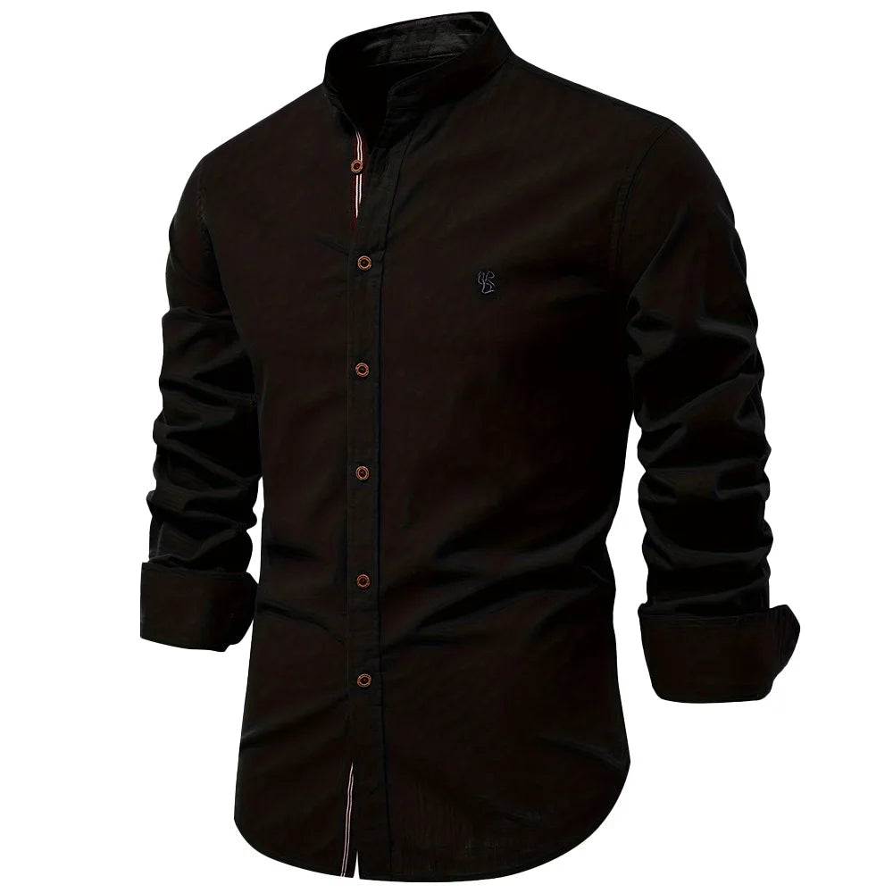 2025 New 100% Cotton Linen Shirt Men Embroidery Brand Shirts Tops High Quality Long Sleeve Button Down Casual Blouses