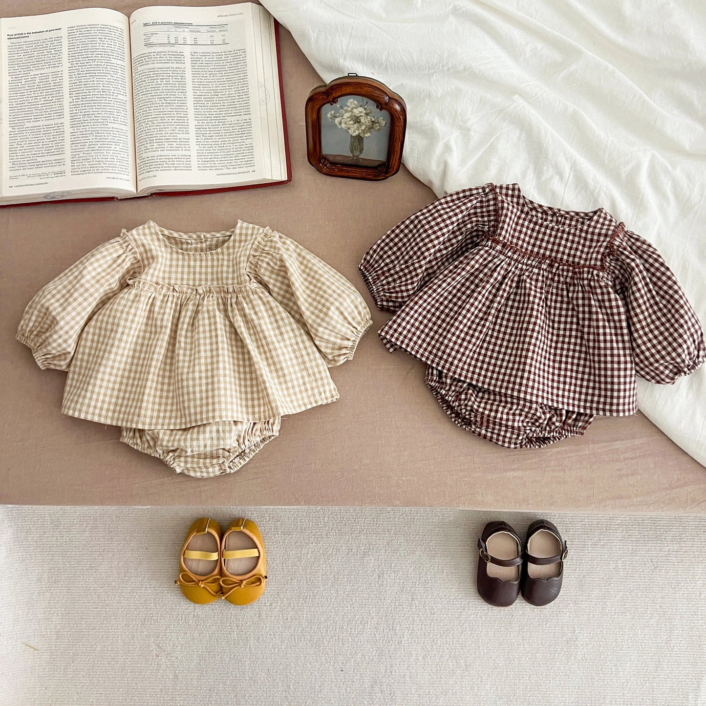 Baby Cotton Clothing Sets 0-2Yrs Autumn New Baby Girl Clothes Set Plaid Tee And Bloomer 2pcs Toddler Kids Vest + Shorts Suit