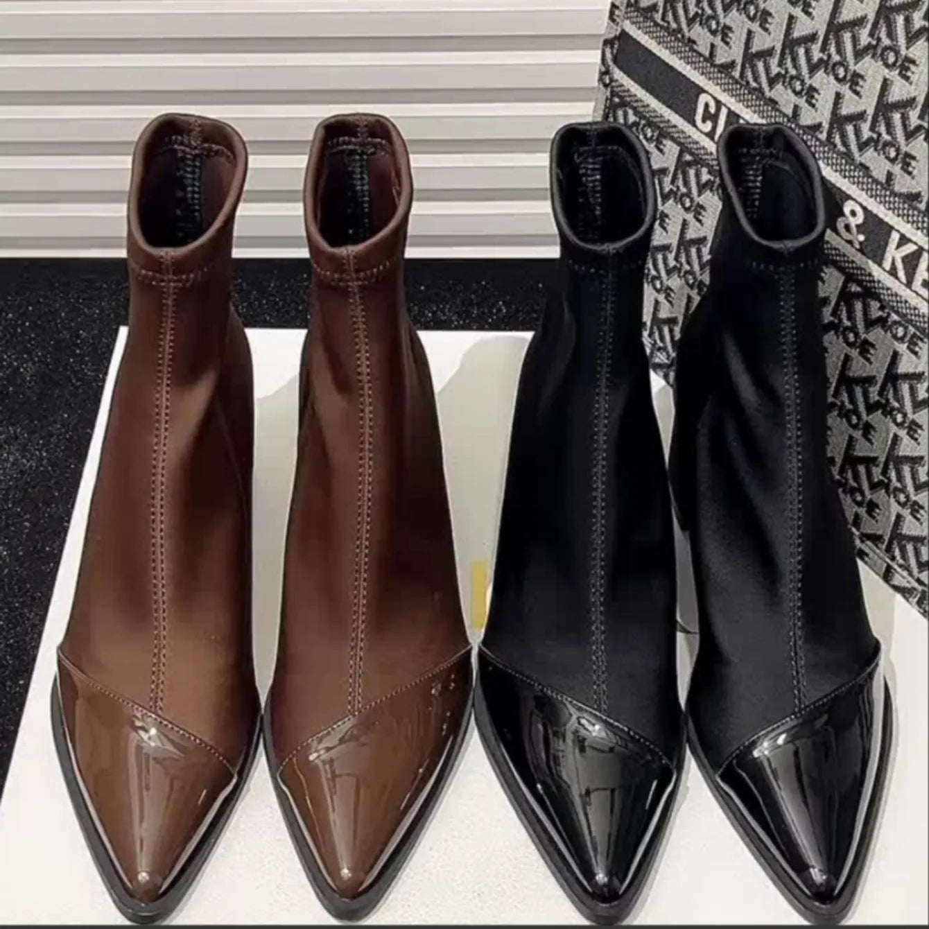 2024 New Winter Women High Heels Ankle Pointed Toe Fashion Designer Women Comfortable Elegant Designer Zip Boots Shoes for Women