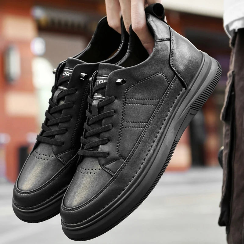 Spring Autumn Men's Inner Heightening Shoes Leather Sports Casual Shoes Invisible Height Increasing Shoes Men Sport Elevator 8CM