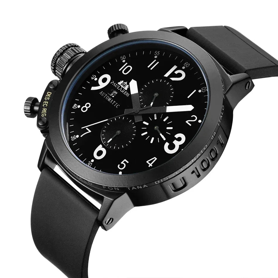 Automatic Watches for Men Mechanical Self Wind Rubber Boat Case Orange Blue Yellow Grey Fashion U Left Hand Reloj Hombre Baratos