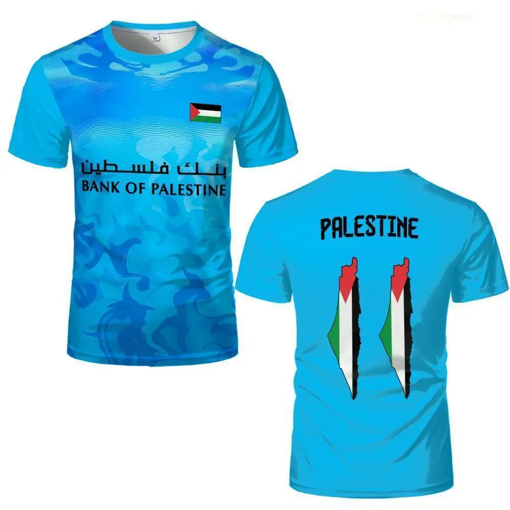 Palestine Flag Print T-shirt Breathable Training Soccer Jerseys For Men And Women Street-style Short-sleeved Crew Neck Tees