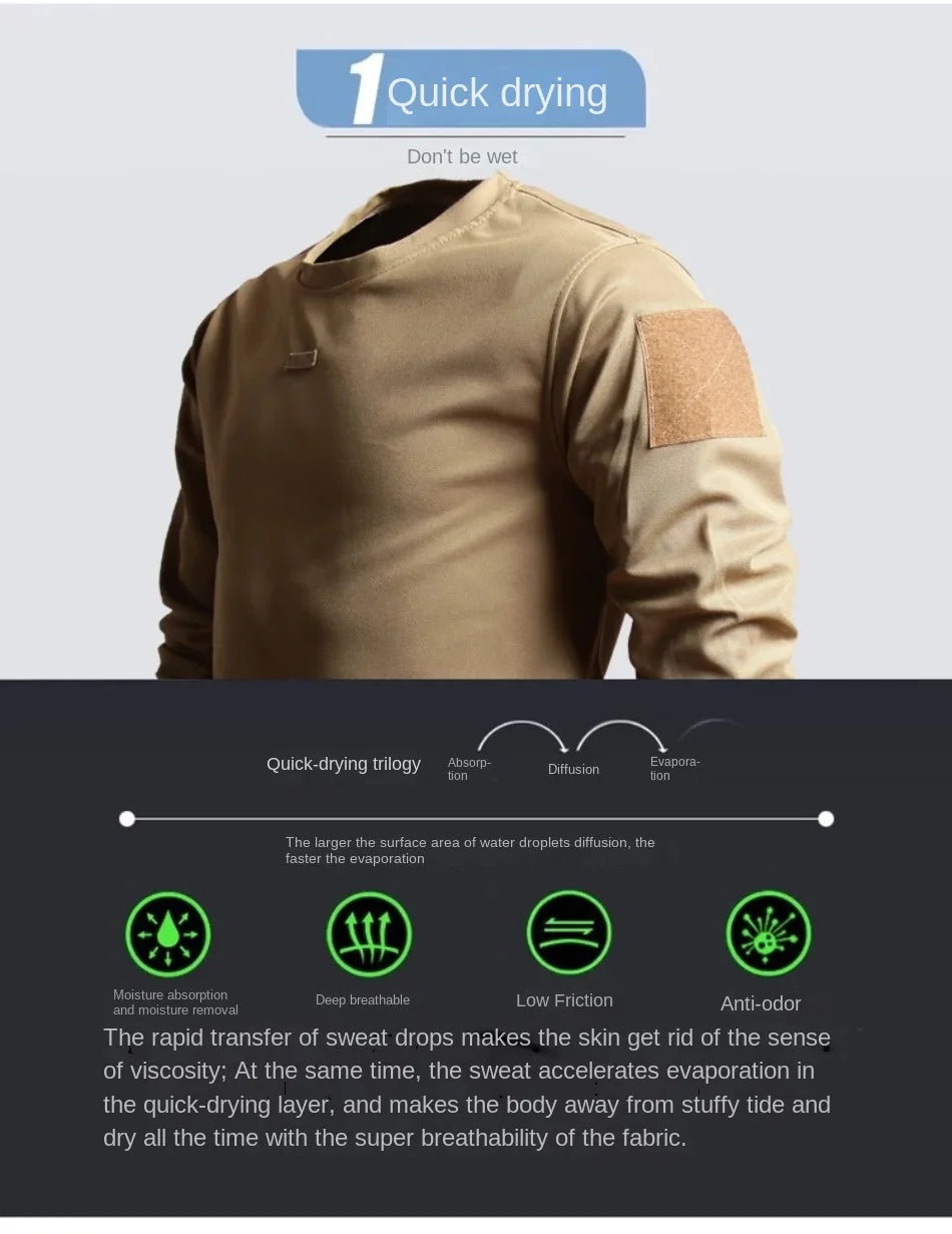Spring Training Tactical Top Mens Elastic Wear-resistant Outdoor Sports Long Sleeved T-shirt Quick Drying Slim Round Neck Shirt