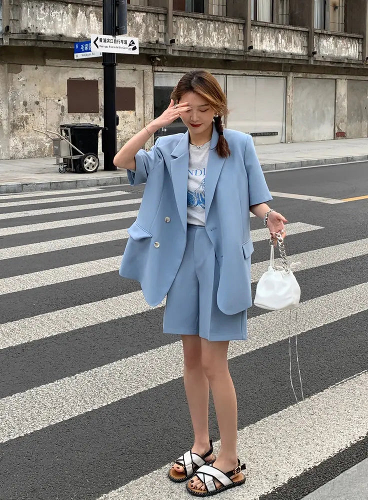 Pant Suits 2025 Spring and Summer Thin Casual Loose Short Sleeved Suit Jacket Women Suit Two-piece Set