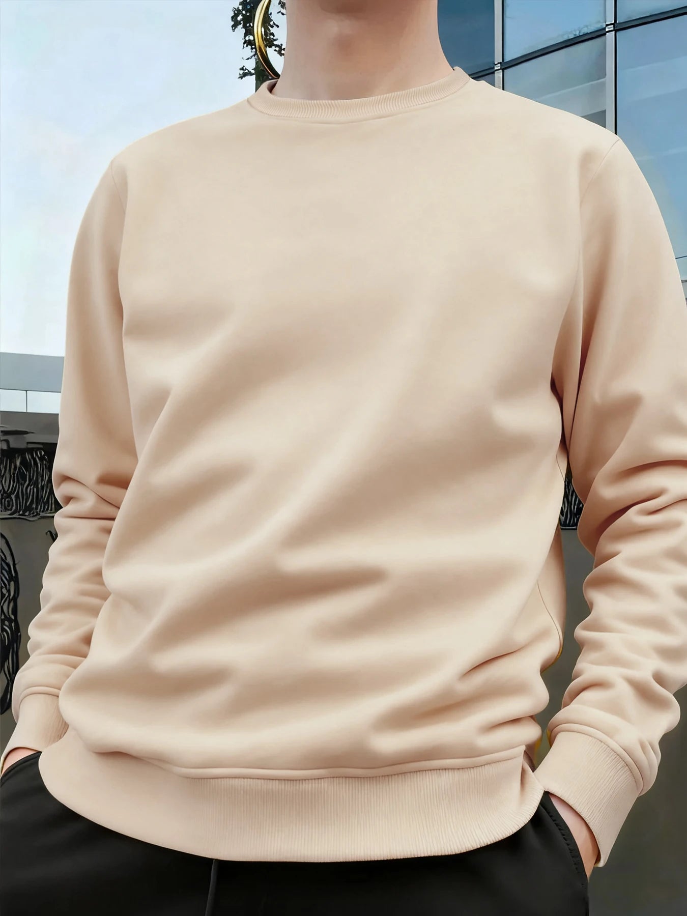 Men's Crew Neck Pullover Solid Color Large Sweatshirts Spring Autumn Outdoor Jogging Tops Men Casual Hoodies Streetwear