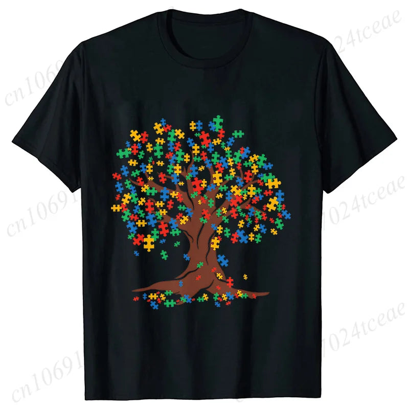 Autism Puzzle Piece Women Unisex T-shirt Tshirt Neurodiversity Graphic Fashion Autism Tree Awareness Tshirt Adults Kids Clothing