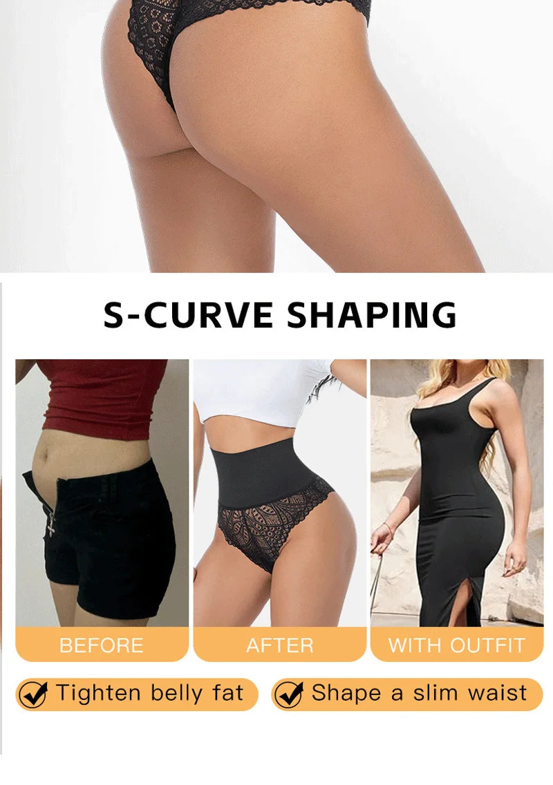 Thong Shapewear for Women Tummy Control Seamless Lace High Waist Thong Body Shaper Underwear