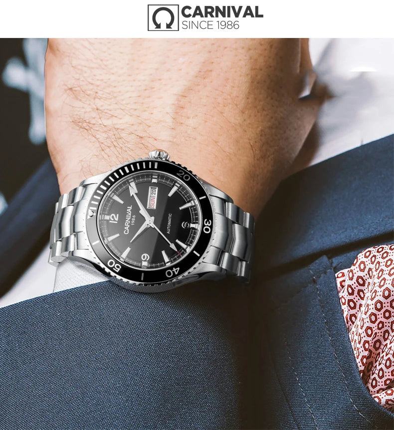 I&W Men Automatic Watch 41mm Mechanical Wristwatch 50M Waterproof Luminous Sapphire Mirror Dual Calendar Week Date