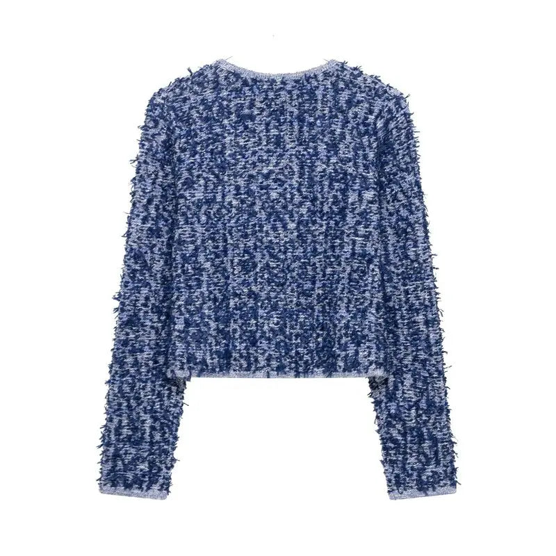 Spring 2025 Women's Faionable Knitted Long Sve round Ne Interwoven Outerwear Versatile Straight Cut Length Regular