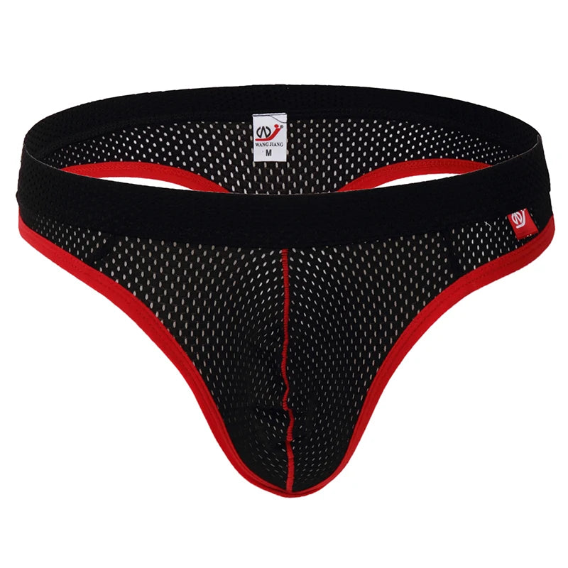 Men's Low Waist Thongs Breathable Nylon Mesh T Briefs Comfortable Underwear
