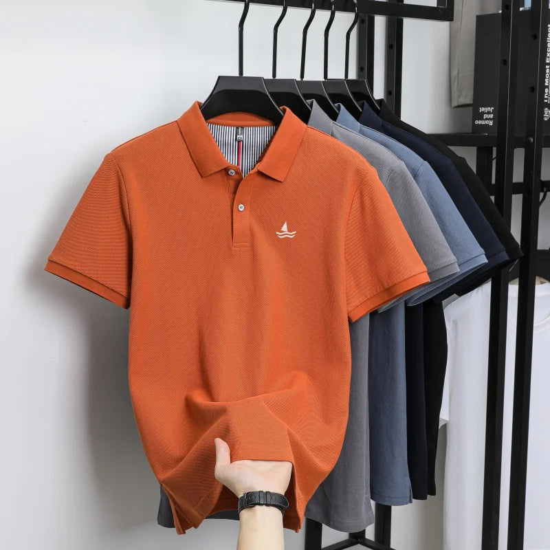 100% pure cotton men short sleeve polo shirt fashion exquisite sailboat embroidery summer comfort business casual lapel T-shirt