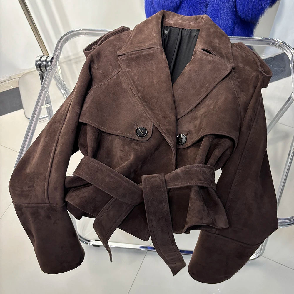 YOLOAgain Vintage Grain Leather Jacket Women Real Leather Sheepskin Jacket With Belt