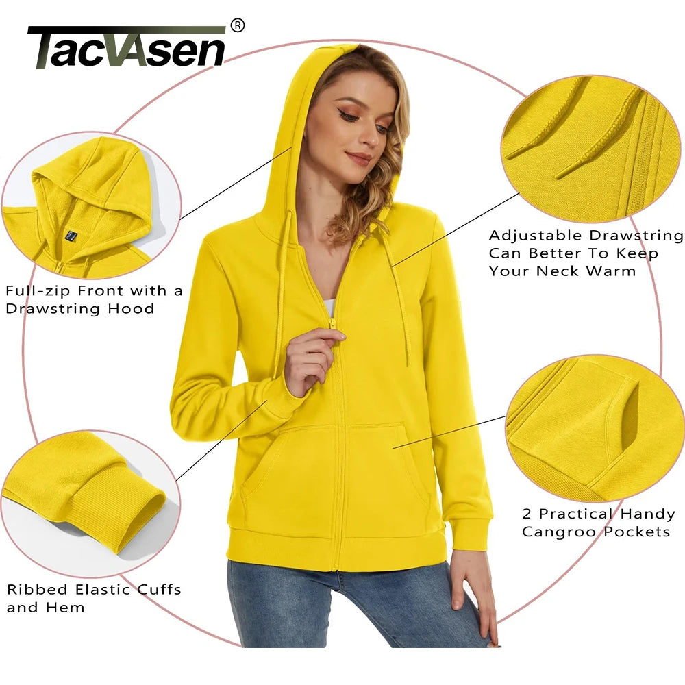 TACVASEN Spring Fleece Lining Sweatshirts Jacket Womens French Long Hoodies Full Zip Up Jacket Casual Streetwear Outdoor Coats