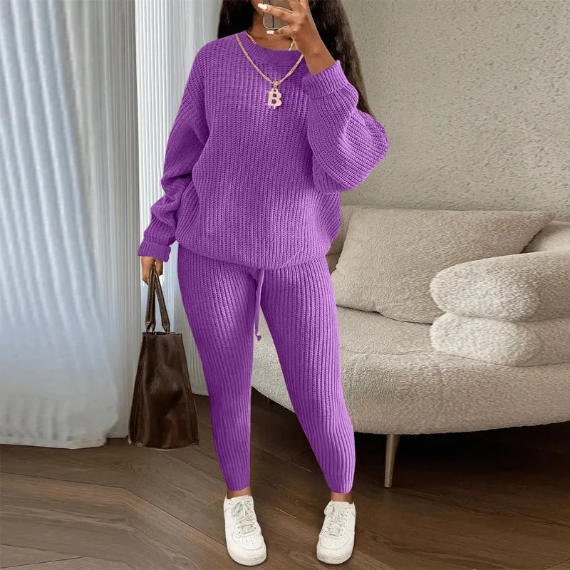 2024 Autumn and Winter Fashion Casual Knitted Suit Trousers Suit Foreign Trade Women's Wool Suit Ensemble Femme 2 Pièces