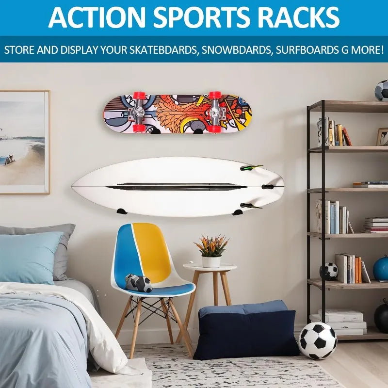 Universal Board Wall Mount Rack Stainless Steel Skate Surf Snowboard Longboard Wakeboard Storage Display Organizer Garage Home