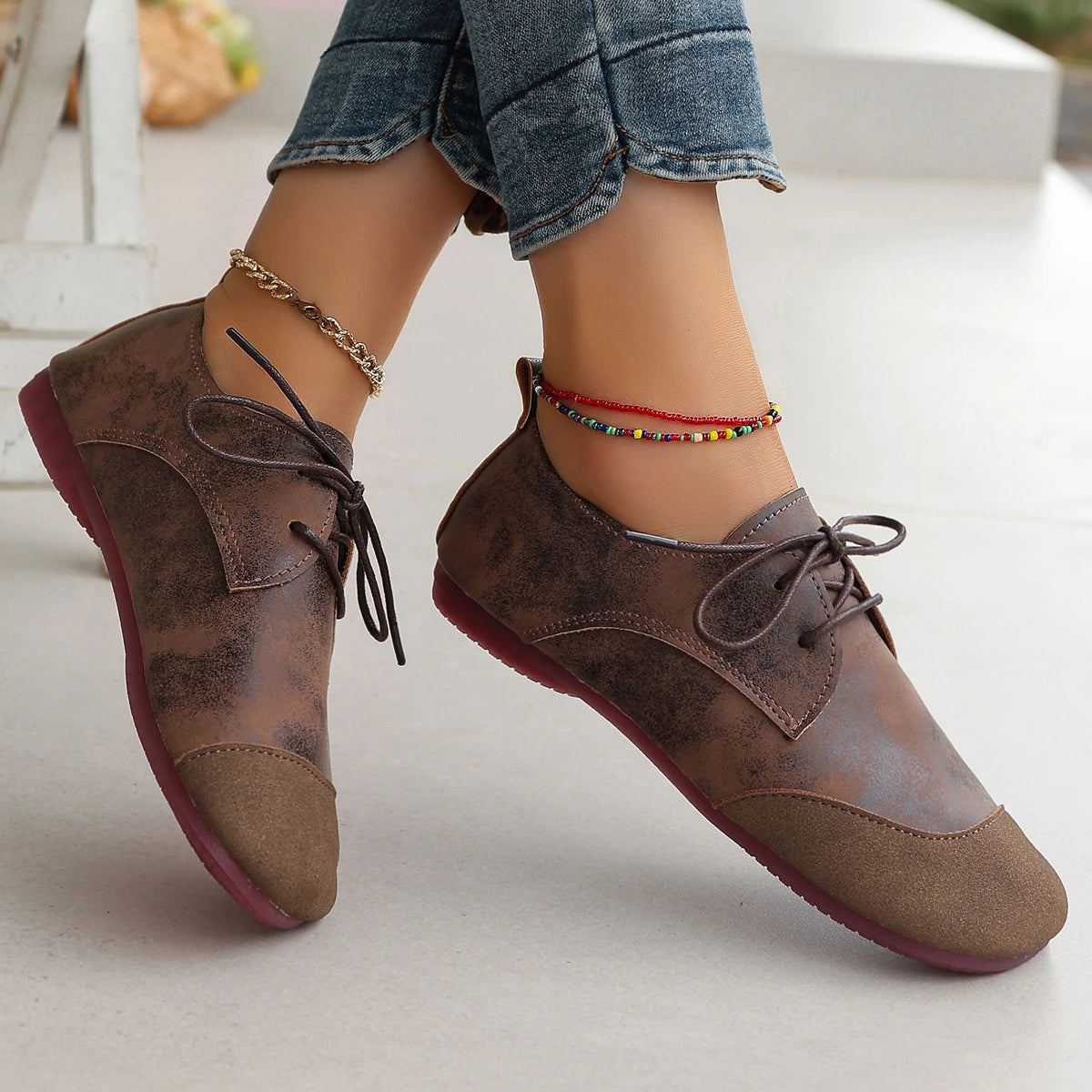 Woman Flats Shoes Loafers Fashion Casual Sports Sneakers Trend Brand Women's Fashion Dress Shoes New Lace Up Femme Zapatos