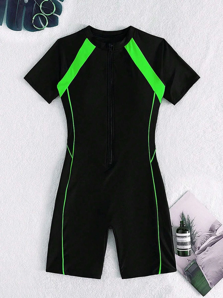 Short Sleeve Surfing Swimsuit 2026 Slim Bodysuit Swimwear Women One Pieces Rashguard Diving Clothes Bathing Swimming Swim Suit