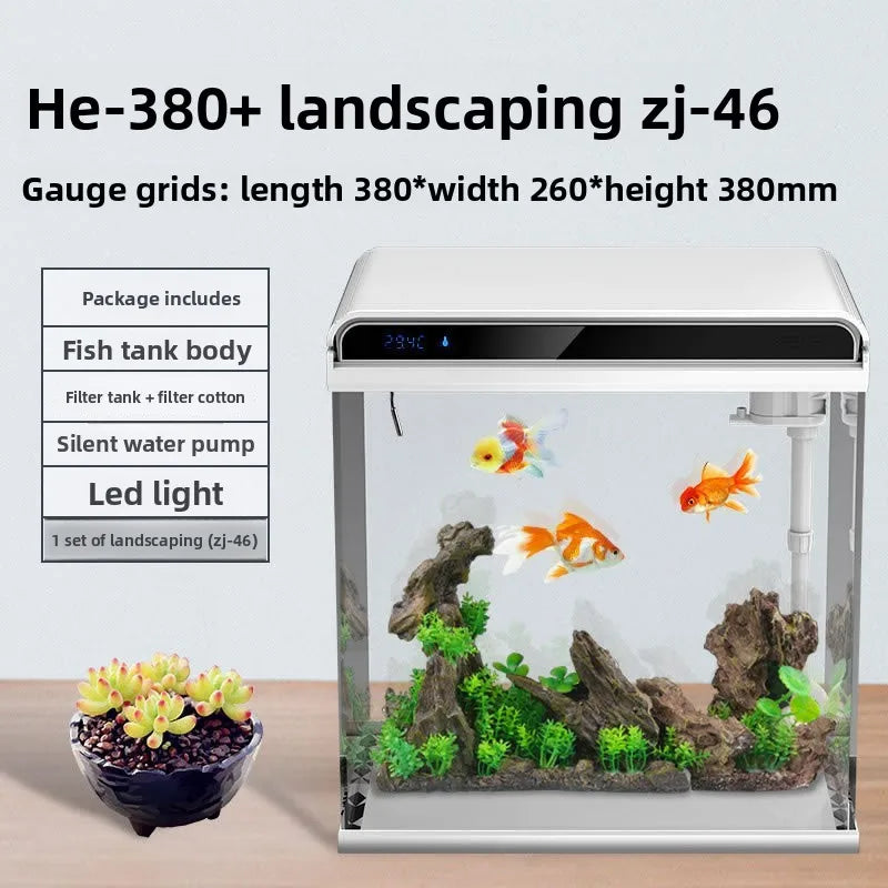 Creative Small Desktop Aquarium, Ecosystem Fish Tank for Office Home Desk Decoration, Mini Glass Tank