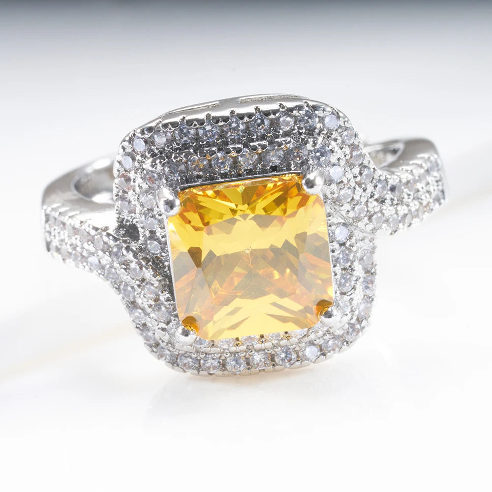 Sterling Rings For Women Yellow Stone Luxury Wedding Engagement White Gold Plated Fine Jewelry Dating Gift Drop Shipping