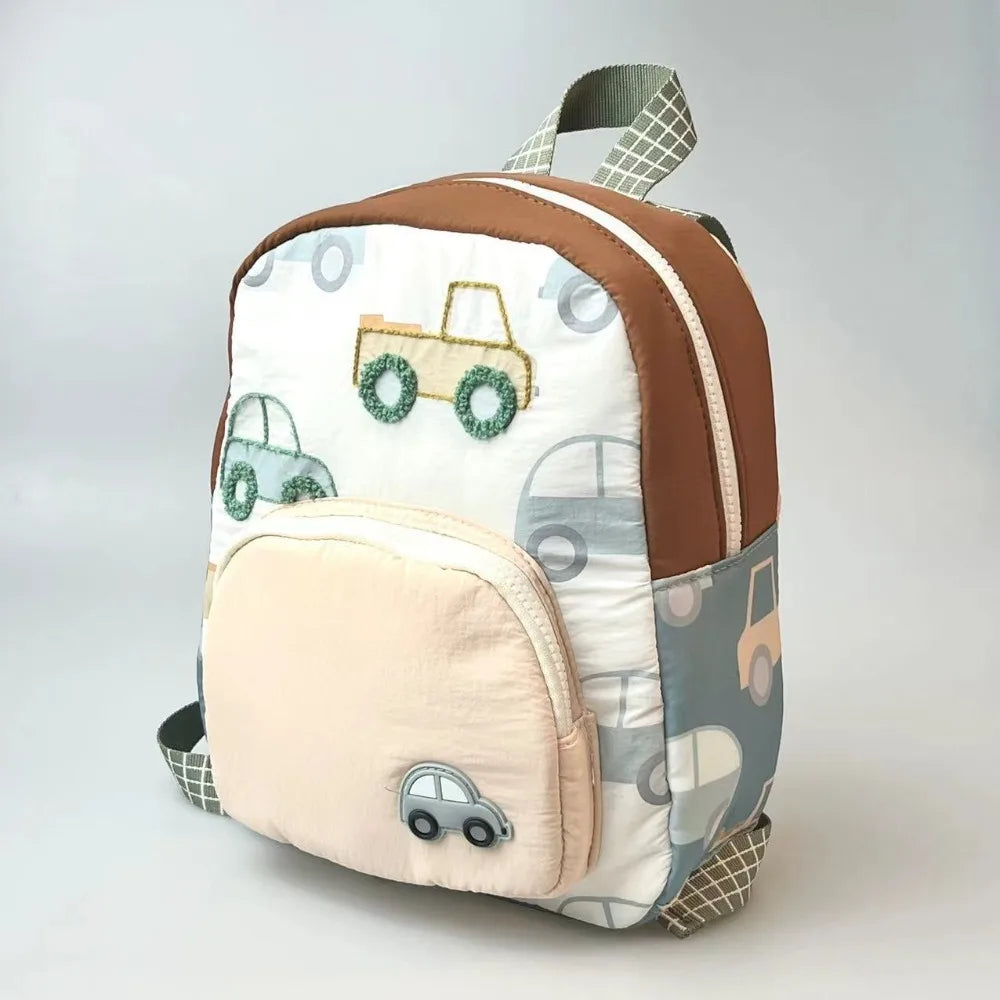Cartoon Car Embroidery Children's School Backpack Kindergarten Multifunctional School Bags Boys and Girls Lightweight Backpack