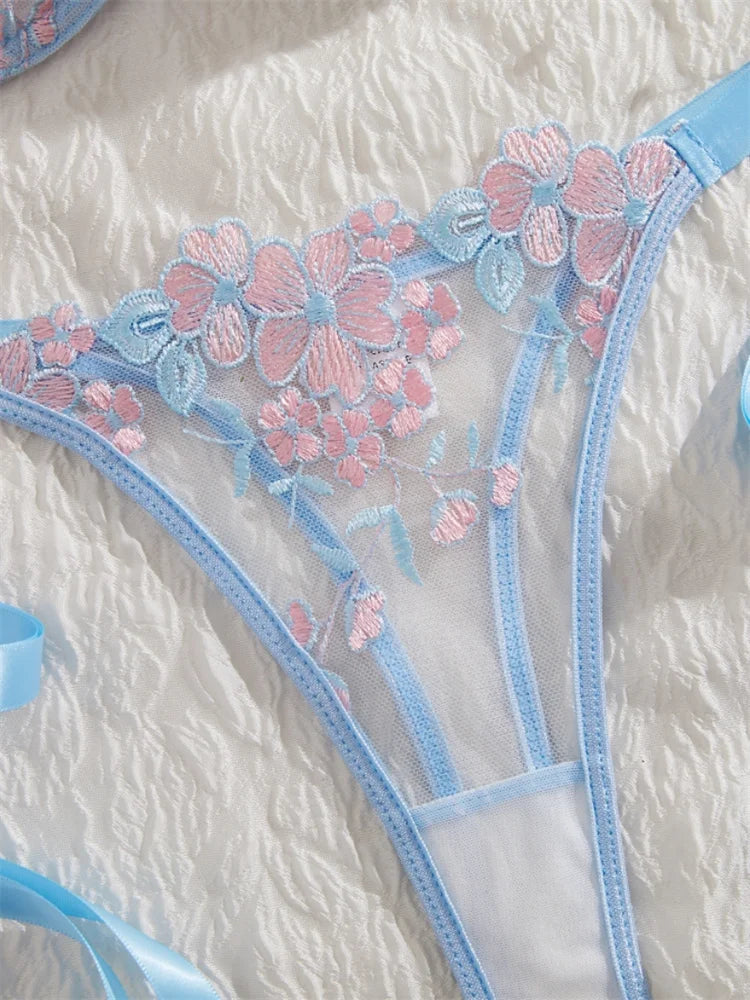 Lingerie Ultra Sexy Beautiful Female Underwear Tulle Fairy Exotic Sets Delicate Embroidery Bra and Panty Set Youth Sexy Lingerie
