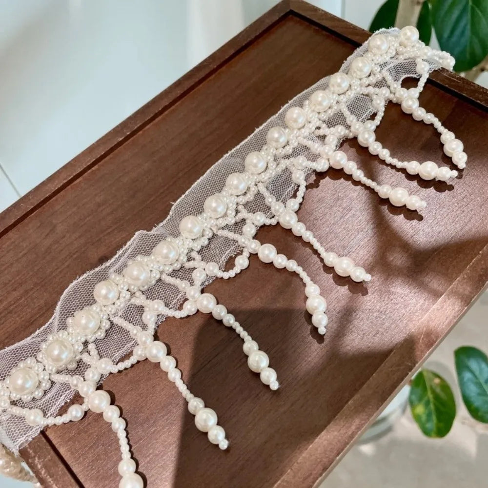 Neck Pendant White Pearl Lace Choker Alloy Creative Tassel Beads Necklace French Style Collarbone Chain Mesh Neck Jewelry Women