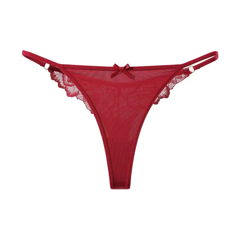 Women Thongs, Leopard Floral Print & Solid Color Mid-Low Rise T Back Panties With Double Layer Crotch