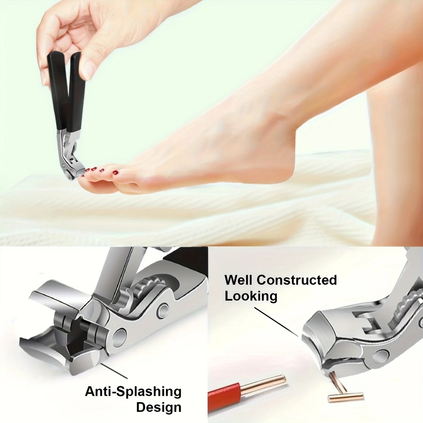 Heavy-Duty Professional Nail Clipper with Splash Prevention & Nail Catcher - Long Handle Elbow Design Sharp Blades