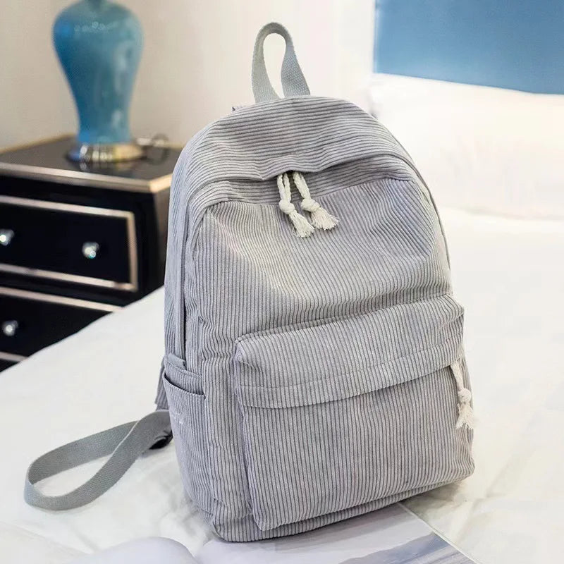 Corduroy Backpack, Academy Fashion School Bags for Middle/High School & College, Cute Tassel Detail, Versatile Casual Daily Bag