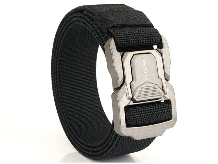 3.8cm Men's Tactical Elastic Belt Aluminum Alloy Quick Release Buckle Wear-Resistant Durable Belt for Tactical Pants Outdoor Hik