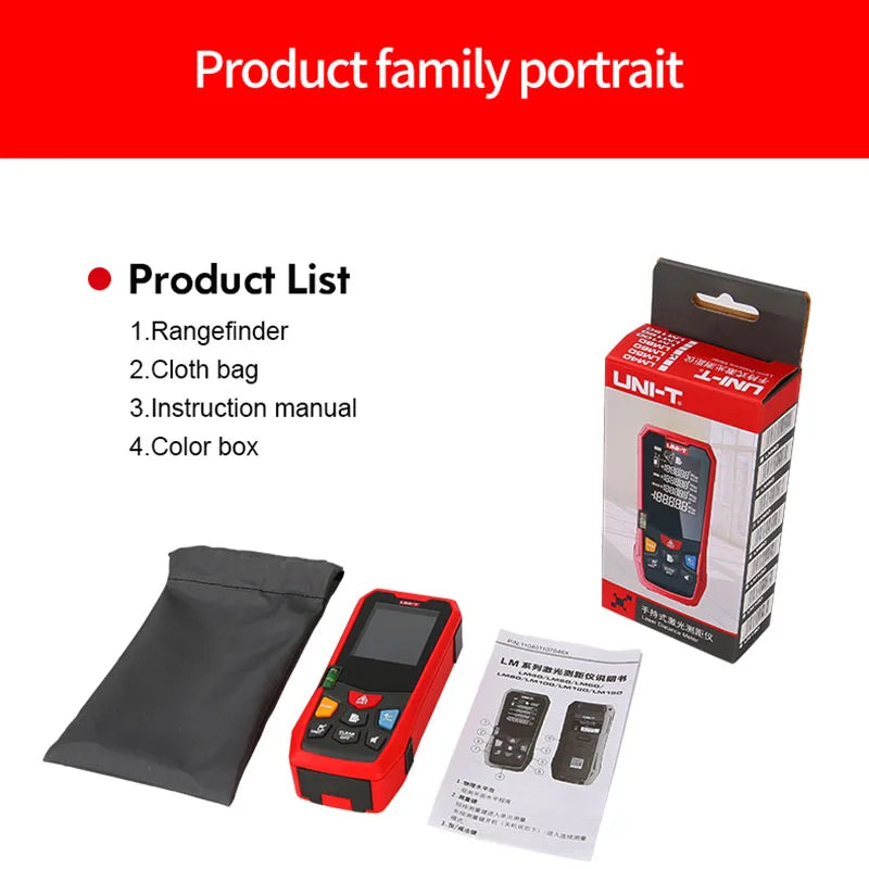 UNI-T Handheld Laser Rangefinder Distance Meter 40M 60M 80M 100M Medidor Laser Tape Build Measure Device Electronic Ruler