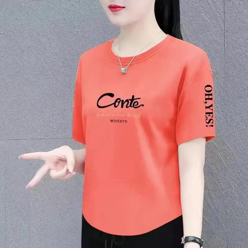 Summer Fashion Short Sleeve T-Shirt Women's Loose plus Size Slimming Top Cover up Body Shirt Casual Style Polyester Fabric