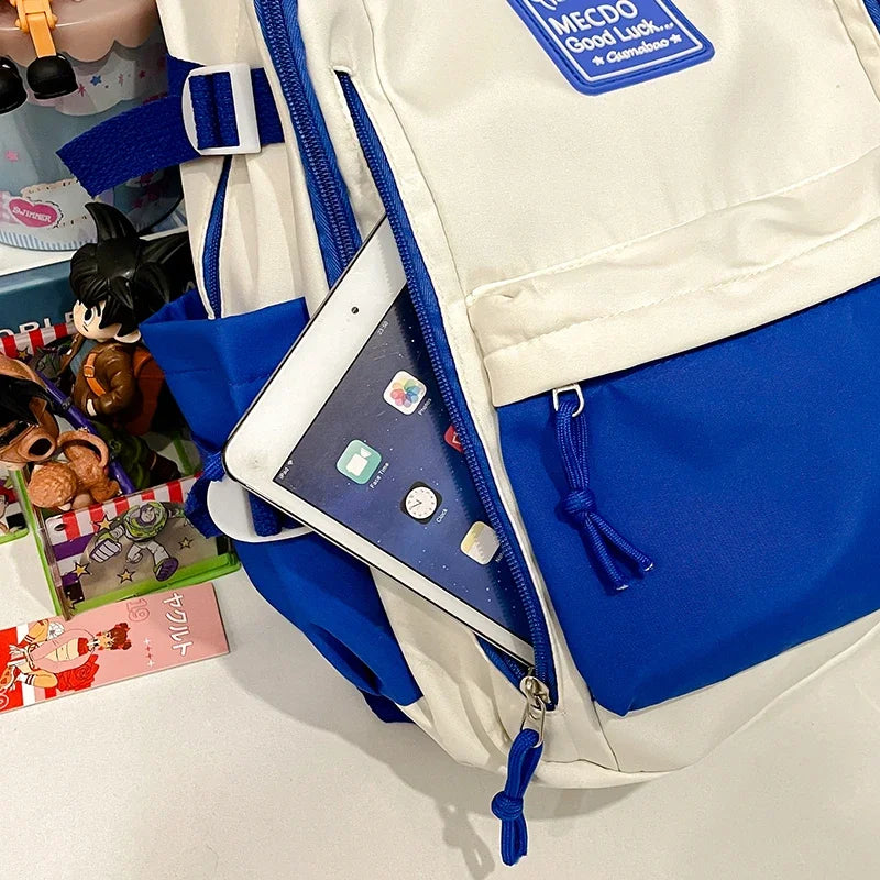 College Style Color Blocked Student School Bags Lightweight Large Capacity Multi-layer Storage Computer Backpack Campus Travel