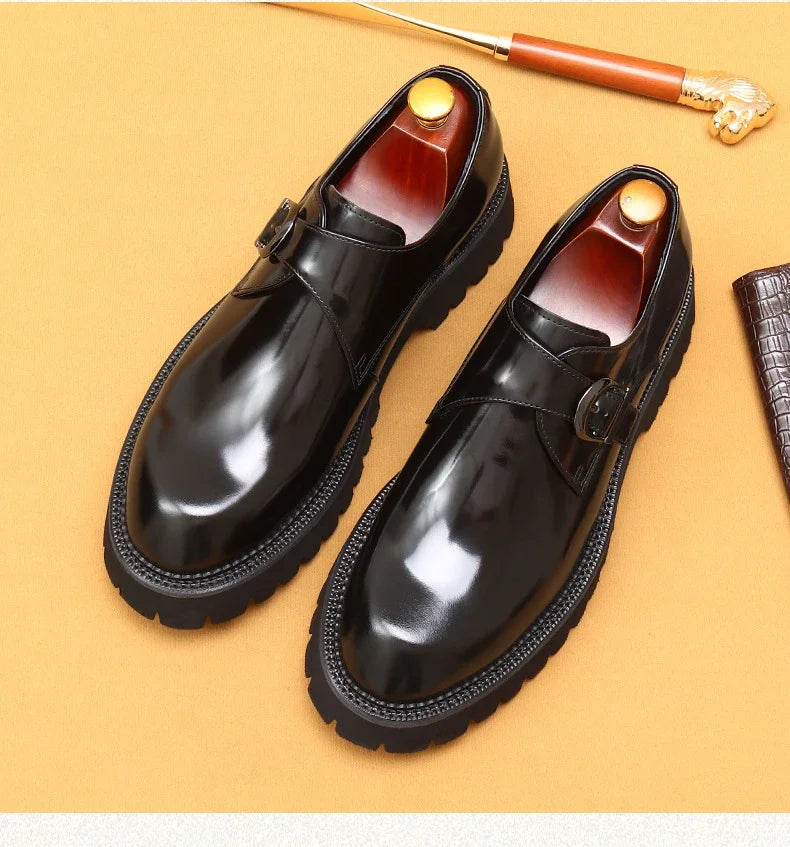 Italian Patent Leather Mens Dress Shoes Luxury Brand Handmade Fashion Platform Elegant Genuine Leather Wedding Oxfords Shoes Man