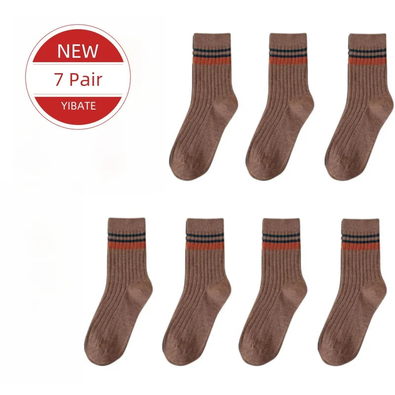 7 Pairs of Men's Striped Socks Fashionable Casual Socks High Quality Harajuku Retro Socks for Men Large Size Long Socks