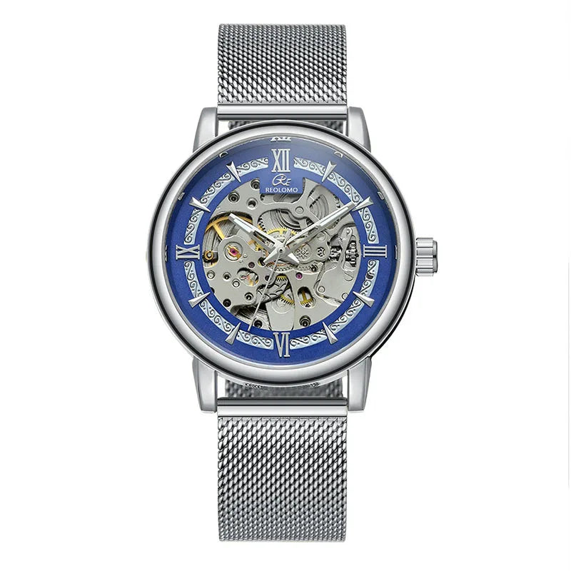 Men's automatic mechanical watch, European and American fashion hollow mechanical watch, woven mesh belt men's watch